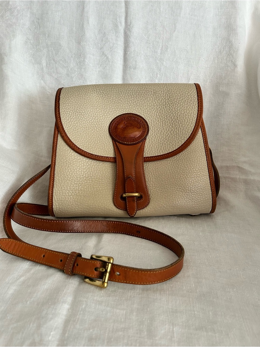 90’s Vintage Dooney and Burke | All Weather Leather Essex Crossbody Bag | Cream